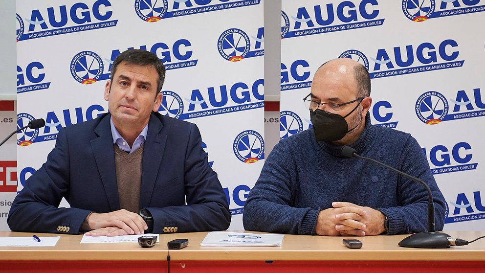 Rueda de prensa de la AUGC (Asociación Unificada de Guardias Civiles) en Navarra ante el traspaso de competencias de Tráfico a la Policía Foral. PABLO LASAOSA