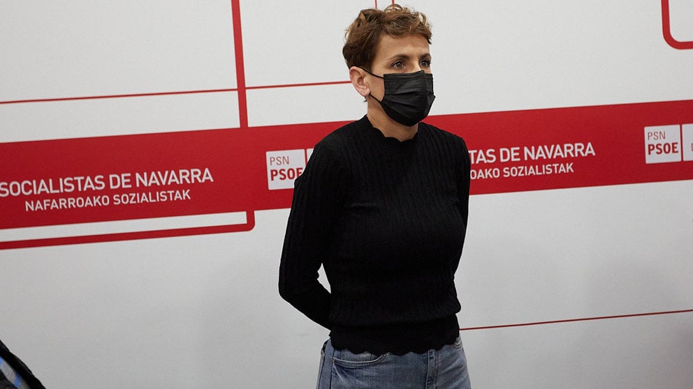 La presidenta de Navarra y secretaria general del PSN, María Chivite, interviene en la apertura del XII Congreso de Juventudes Socialistas de Navarra. IÑIGO ALZUGARAY