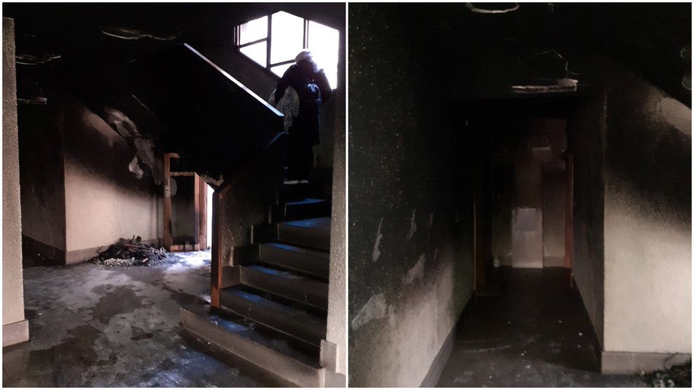 Imágenes del incendio producido en una vivienda de Tudela. BOMBEROS DE NAVARRA