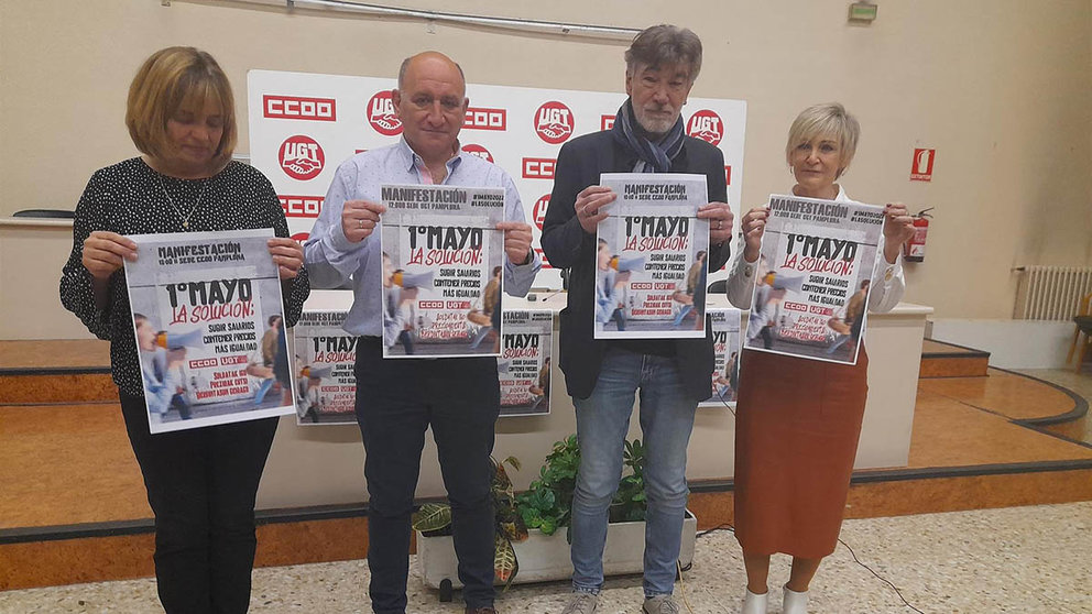 Representantes de los sindicatos UGT y CCOO de Navarra antes de la rueda de prensa sobre la movilización del 1 de mayo de 2022 - EUROPA PRESS