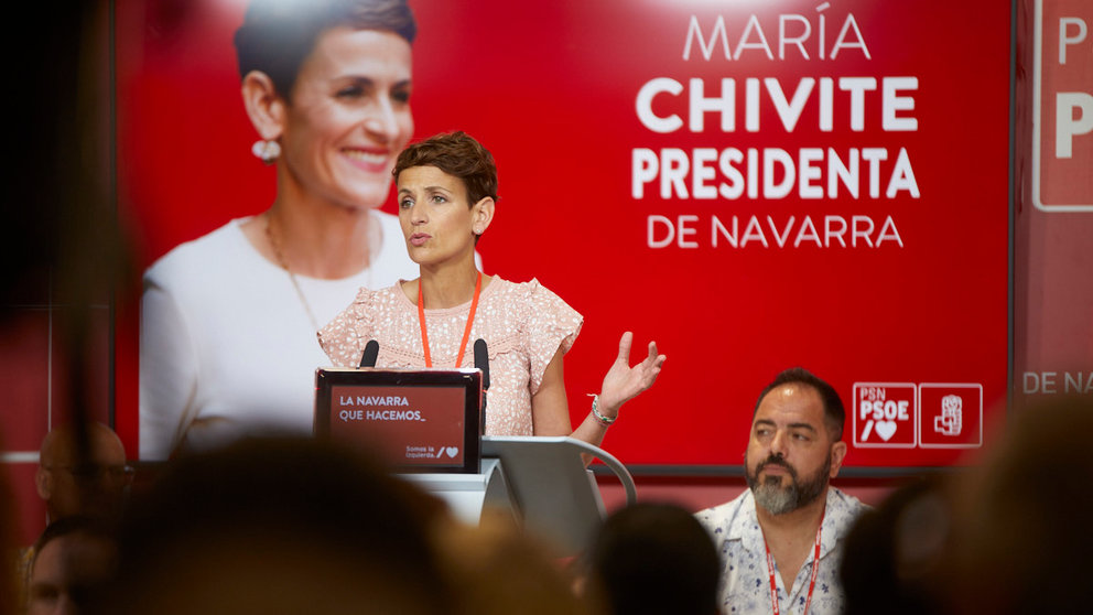 La secretaria general del PSN y presidenta del Gobierno de Navarra, María Chivite, interviene en el Comité Regional del partido. IÑIGO ALZUGARAY