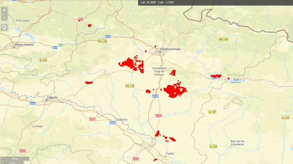 Una aplicación de la NASA muestra el avance de los incendios en Navarra. CEDIDA