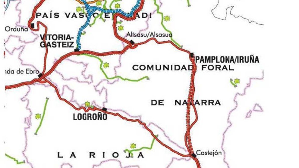 Plano dela red de Alta Velocidad a su paso por Navarra. ADIF