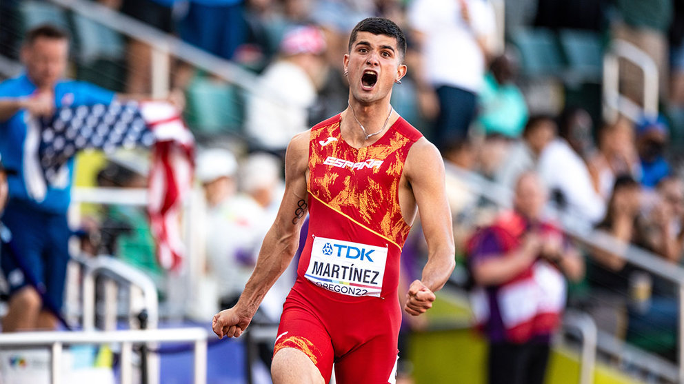 Asier Martínez en la final del Mundial de 110 metros vallas en Oregón. Daniel Meumann - Europa Press / SPORTMEDIA.
