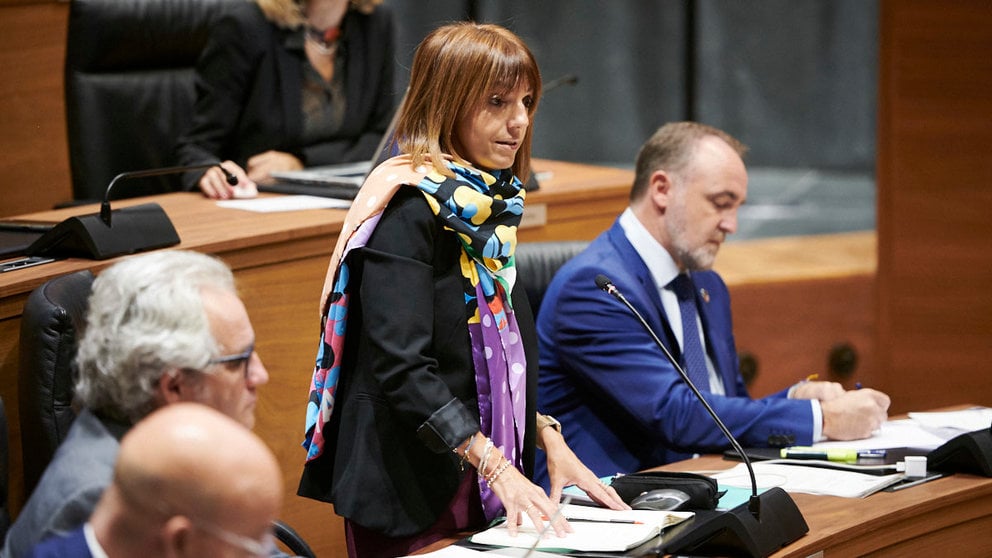 María Jesús Valdemoros, de Navarra Suma, interviene en el Parlamento. PABLO LASAOSA