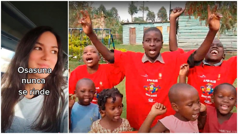 A la izquierda, la profesora de Extremadura y a la derecha, el vídeo de los niños de Uganda. ARCHIVO