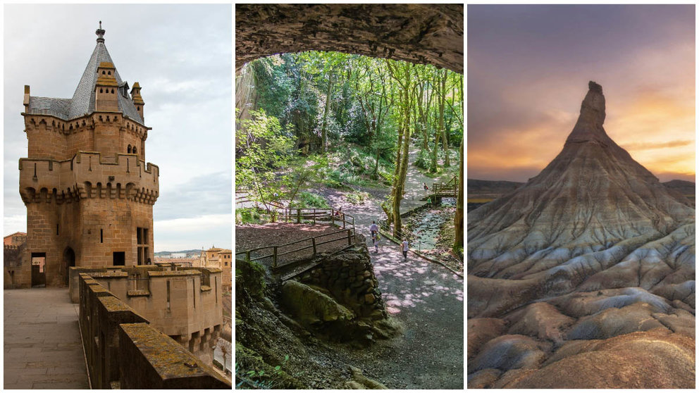 El Castillo de Olite, las Cuevas de Zugarramurdi y las Bardenas Reales, los tres destinos turístimos más visitados de Navarra.