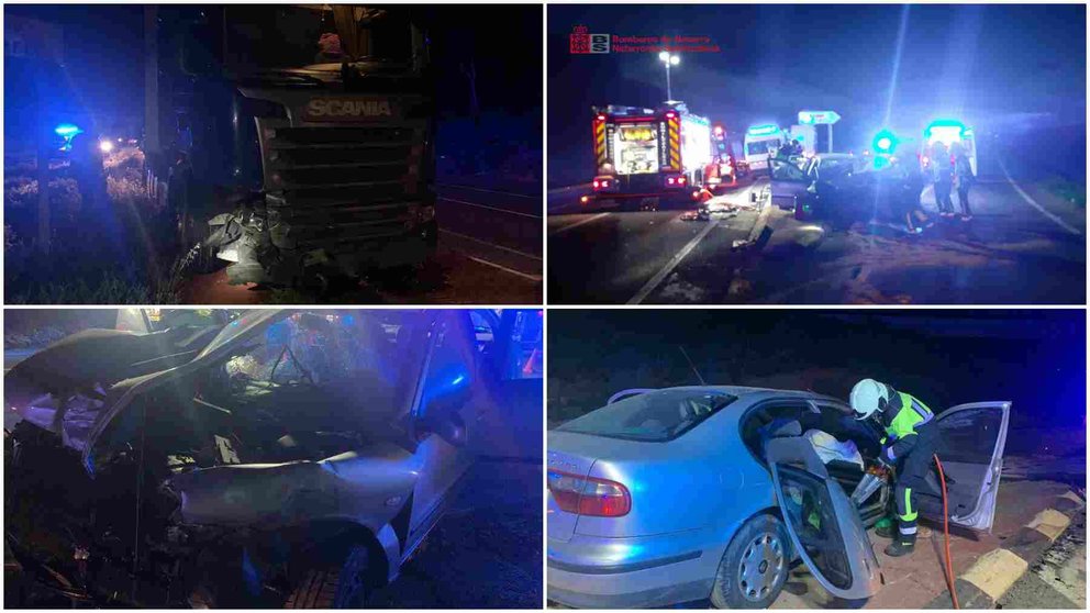 Imágenes de los vehículos afectados y del rescate del conductor en el accidente registrado en la NA.160, a la altura de Tudela. BOMBEROS DE NAVARRA