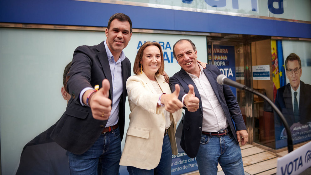 Cierre de campaña del PPN con la secretaria general del Partido Popular, Cuca Gamarra, y los candidatos Javier García y Carlos García Adanero. PABLO LASAOSA