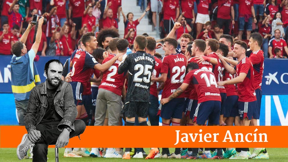 Celebración de la clasificación de Osasuna para la Conference League tras la victoría frente al Girona FC (2-1) en el último partido de la Liga Santander disputado en el estadio de El Sadar en Pamplona. IÑIGO ALZUGARAY