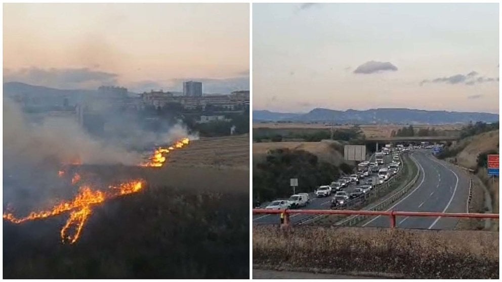 Incendio en la comarca de Pamplona en Cizur Menor con graves atascos en la A-15.