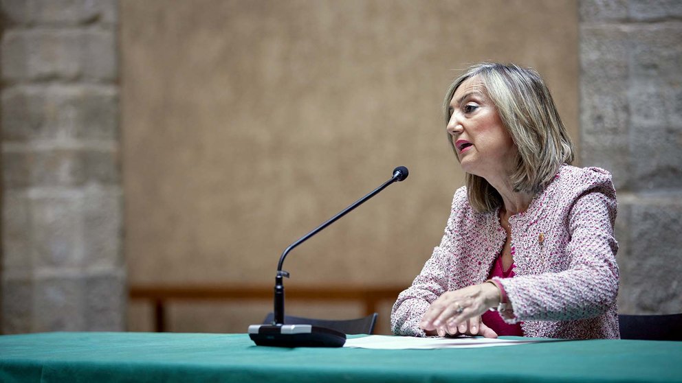 La alcaldesa de Pamplona, Cristina Ibarrola (UPN) comparece para efectuar un balance de los Sanfermines de 2023.