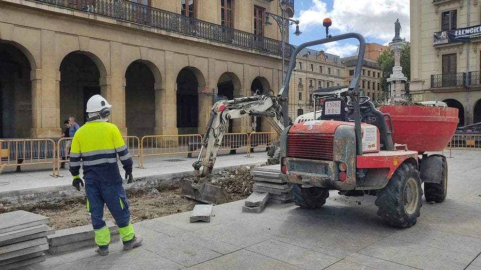 Obras en la Plaza del Castillo de Pamplona para solucionar los problemas de hundimiento. AYUNTAMIENTO DE PAMPLONA