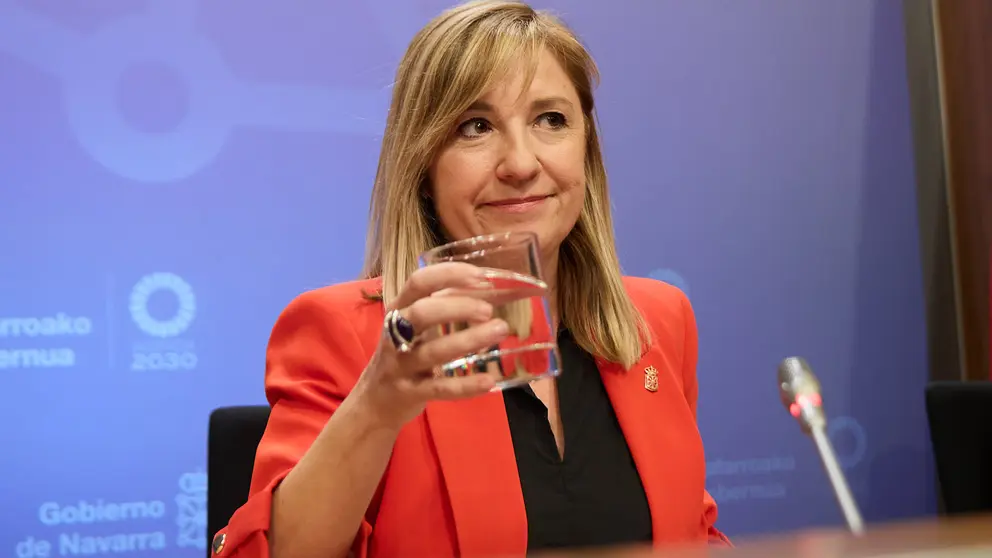 La portavoz del Gobierno de Navarra y consejera de Interior, Función Pública y Justicia, Amparo López Antelo, comparece en rueda de prensa para informar de los asuntos tratados en la sesión del Gobierno foral. IÑIGO ALZUGARAY