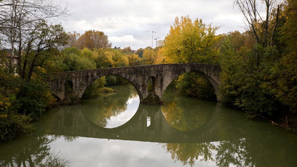 Río Arga a su paso por Pamplona a la altura del Puente de la Magdalena. IÑIGO ALZUGARAY