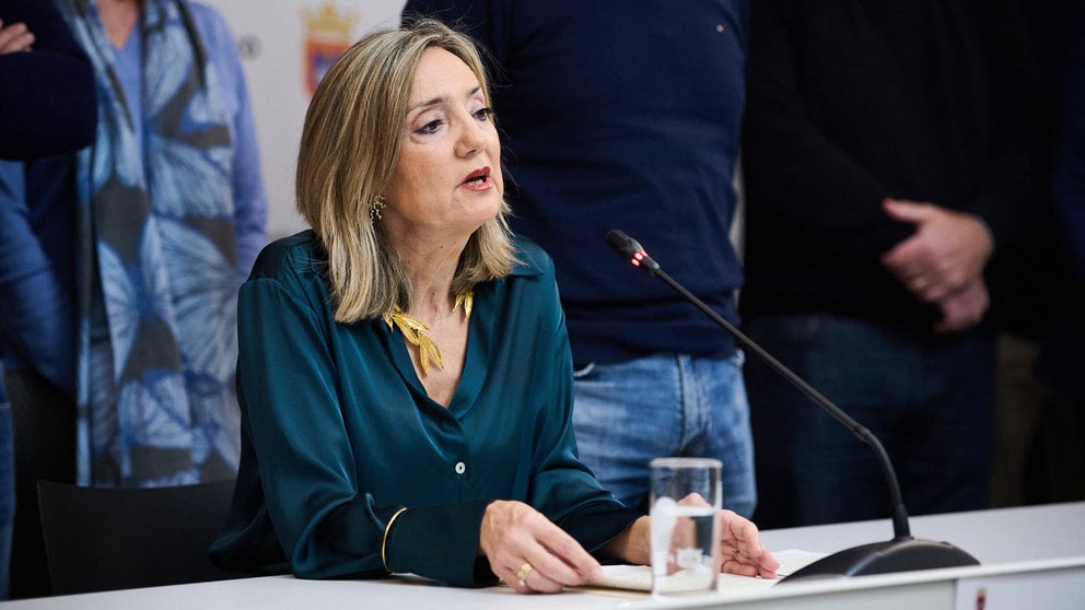 La alcaldesa de Pamplona Cristina Ibarrola comparece ante la moción de censura que le han hecho PSN y EH Bildu en el Ayuntamiento de Pamplona. PABLO LASAOSA