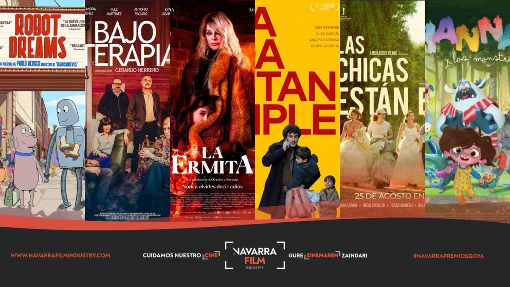 Carteles de las cinco películas navarras que optan a algún premio en los Goya. NAVARRA FILM INDUSTRY
