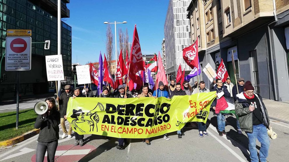 Manifestación de trabajadores del campo navarro para reclamar dos días de descanso semanal. EUROPA PRESS