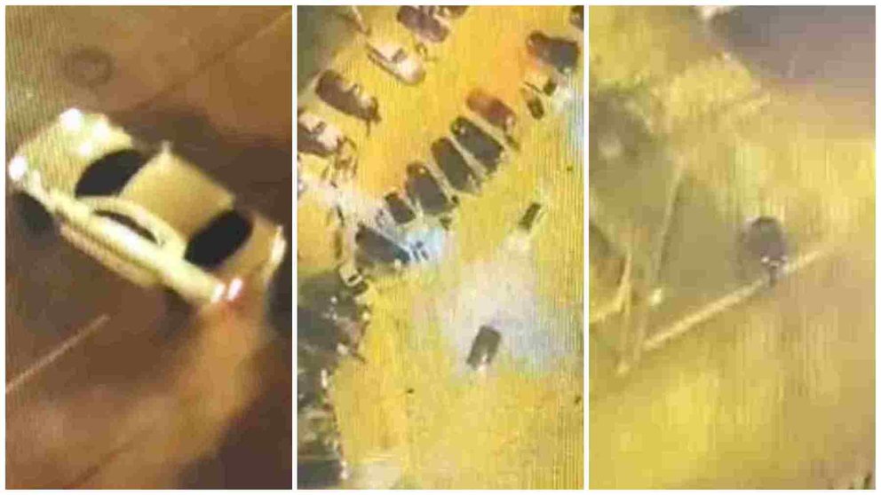 Tres fotogramas de los videos con carreras ilegales en el Polígono Areta captados por un dron de la Policía Foral. POLICIA FORAL