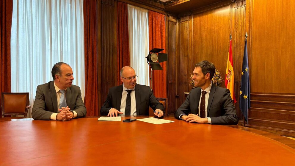 Los diputados navarros Sergio Sayas y Carlos García Adanero afilian al Partido Popular con el aval de Miguel Tellado, portavoz del PP en el Congreso. - PARTIDO POPULAR