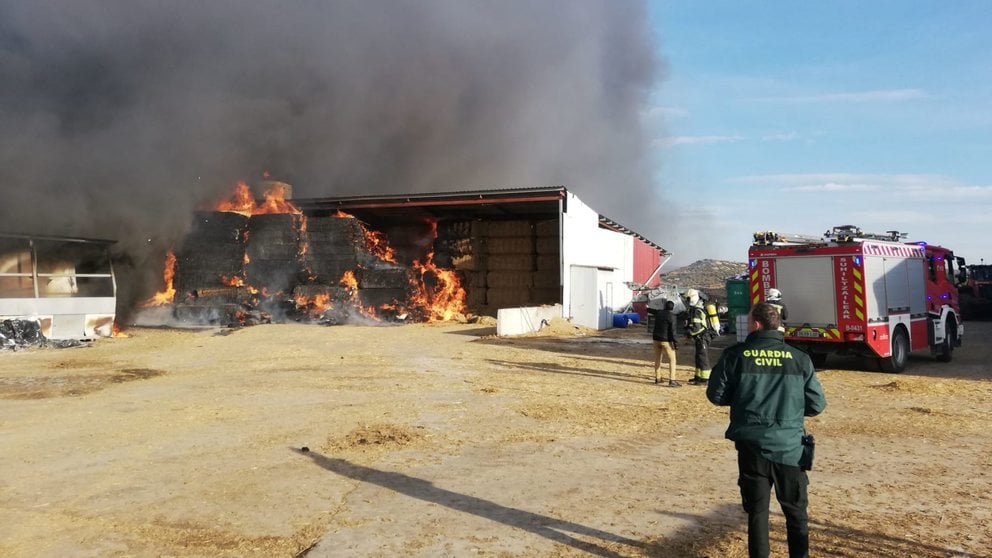 Imagen del incendio ocurrido en Artajona donde han aparecido muertas 3.000 ovejas. GUARDIA CIVIL