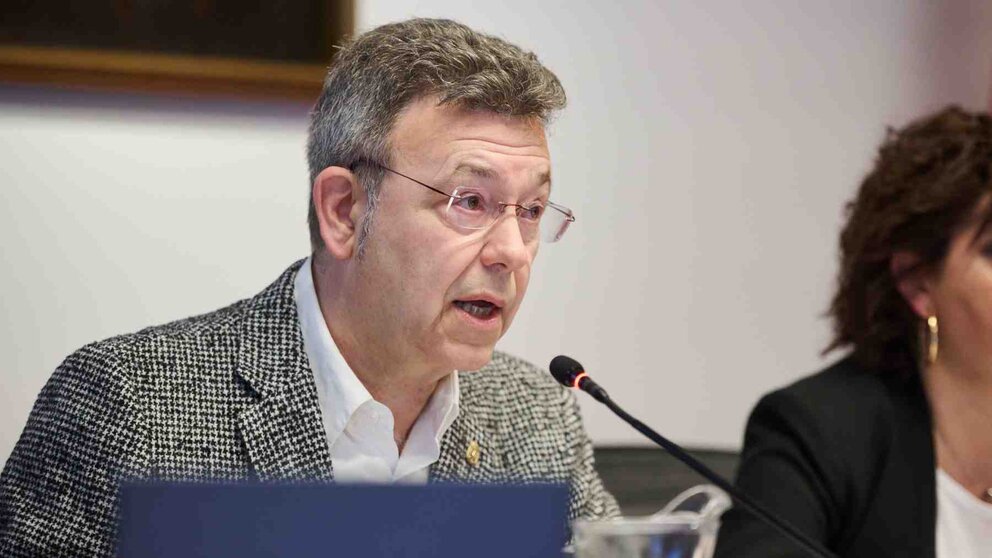 El Defensor del Pueblo, Patxi Vera, durante su intervención en el Parlamento de Navarra. GABINETE DEL DEFENSOR DEL PUEBLO