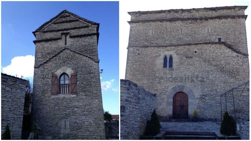 Montaje con las fotografías de la torre medieval que se vende en Navarra. IDEALISTA