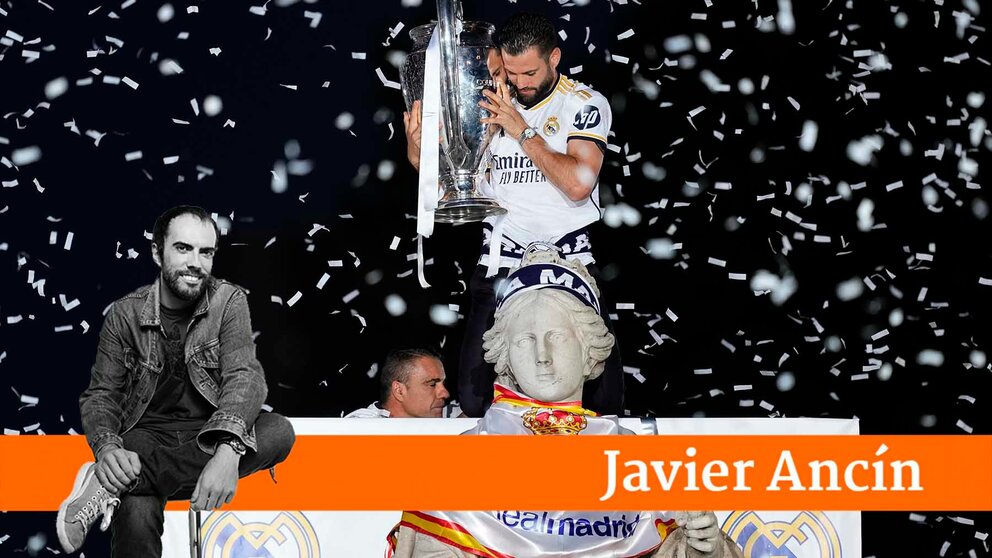 Nacho Fernandez of Real Madrid celebrates on top of the fountain with the trophy at Cibeles Fount during the celebration of Real Madrid after winning their 15th UEFA Champions League title against Borussia Dortmund in London on June 02, 2024, in Madrid, Spain.
Oscar J. Barroso / AFP7 / Europa Press
02/6/2024 ONLY FOR USE IN SPAIN