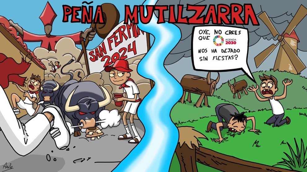 Pancarta de la peña Mutilzarra para San Fermín 2024. CEDIDA