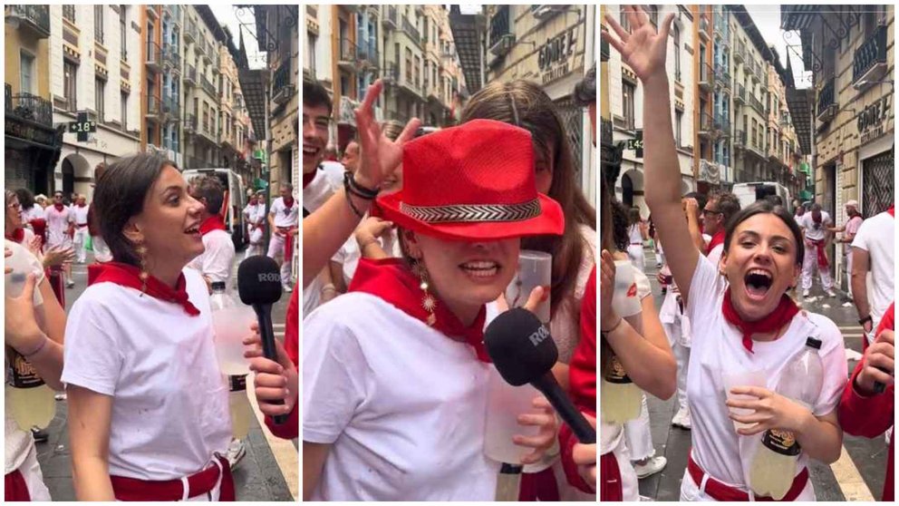 La joven buñuelera disfrutando de las fiestas de San Fermín y de su momento de gloria con un conocido tiktoker. PIMPAMPLONA / TIK TOK