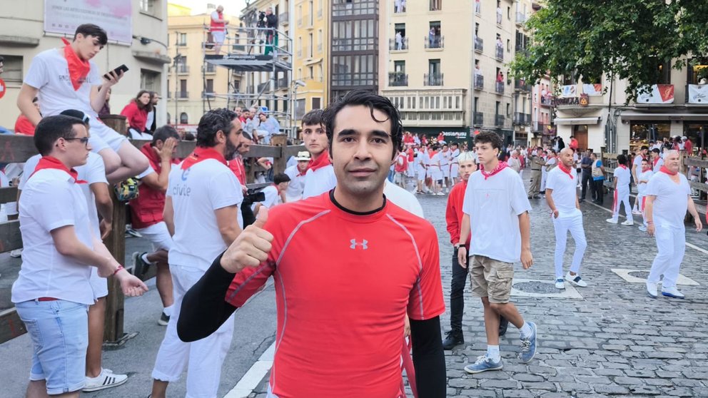 Jorge de Jesús Gleason hijo en el recorrido del encierro en San Fermín. NAVARRA.COM