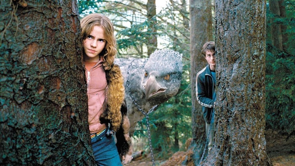 Hermine y Harry durante una secuencia de Harry Potter y el prisionero de Azkaban.