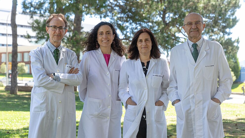 El equipo de investigación de la Universidad de Navarra. De izquierda a derecha, José Manuel Aramendía, Estefanía Toledo, Susana Santiago y Miguel Ángel Martínez. CEDIDA