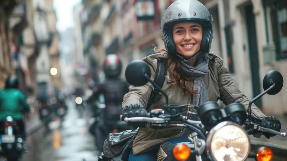 Chica motorista por las calles de una ciudad. FREEPIK