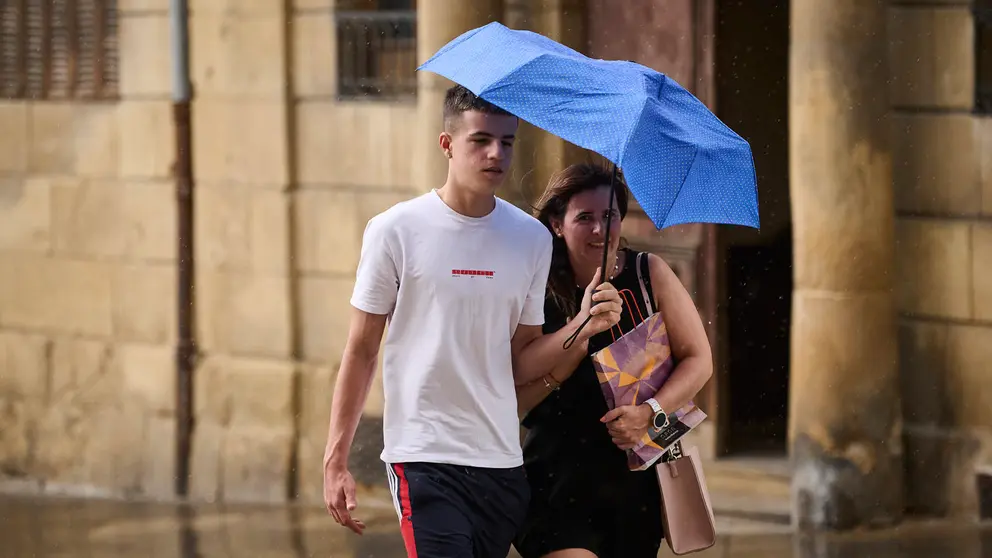 Día de calor y lluvia en Pamplona durante la nueva jornada de ola de calor. PABLO LASAOSA