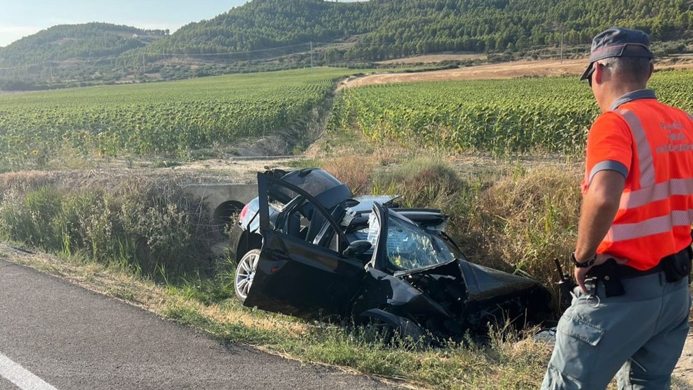 Imagen del lugar del accidente en Aibar. POLICÍA FORAL