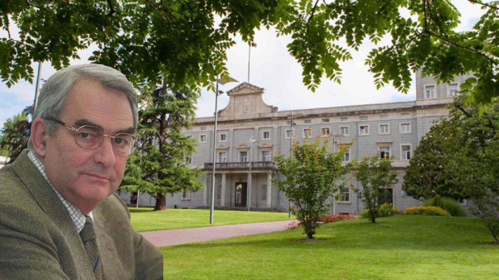 Fotomontaje de David Isaacs sobre una imagen del edificio central de la Universidad de Navarra. CEDIDA