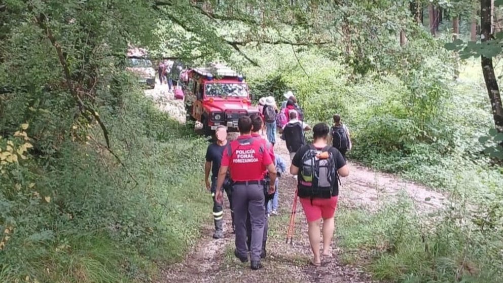 Los bomberos y la Policía Foral auxilian a los pasajeros de un tren. POLICÍA FORAL