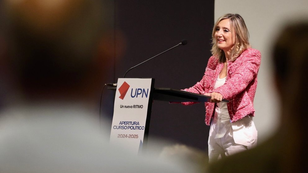 La presidenta de UPN, Cristina Ibarrola durante el inicio del curso político 24/25 de la formación regionalista. ÍÑIGO ALZUGARAY