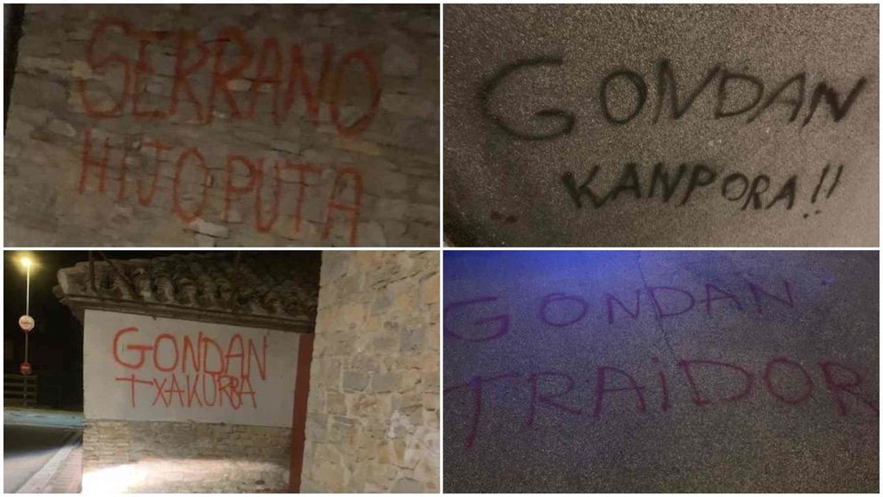 Pintadas contra el alcalde de Zizur Mayor, Jon Gondán (Geroa Bai) y el concejal Andoni Serrano.  TWITTER