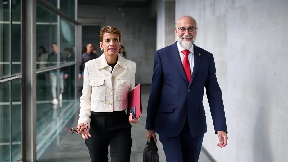 La presidenta del Gobierno de Navarra, María Chivite y el consejero de Salud Fernando Domínguez comparecen en comisión del Parlamento. PABLO LASAOSA