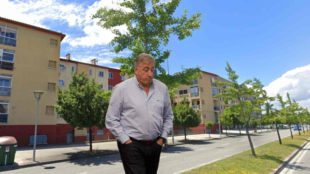 Fotomontaje de Joseba Asirón en la calle Santa lucía, donde existen viviendas 'okupadas' y donde se han registrado incidentes incívicos.