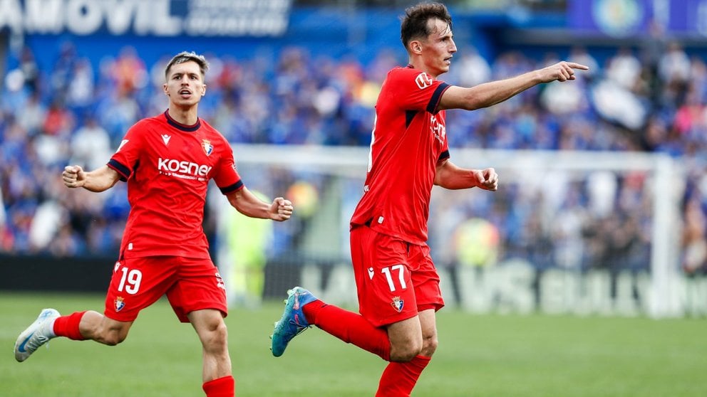 Budimir celebra su gol en el partido de Osasuna en el Coliseum contra el Getafe. EUROPA PRESS