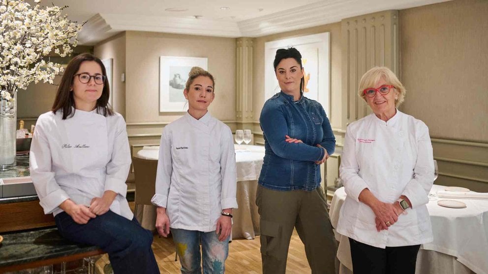 Pilar Idoate, Paula Martínez, Goiza Isiegas y Pilar Arellano, las cuatro chefs navarras que se han unido para ayudar al a Fundación Vicente Ferrer. CEDIDA