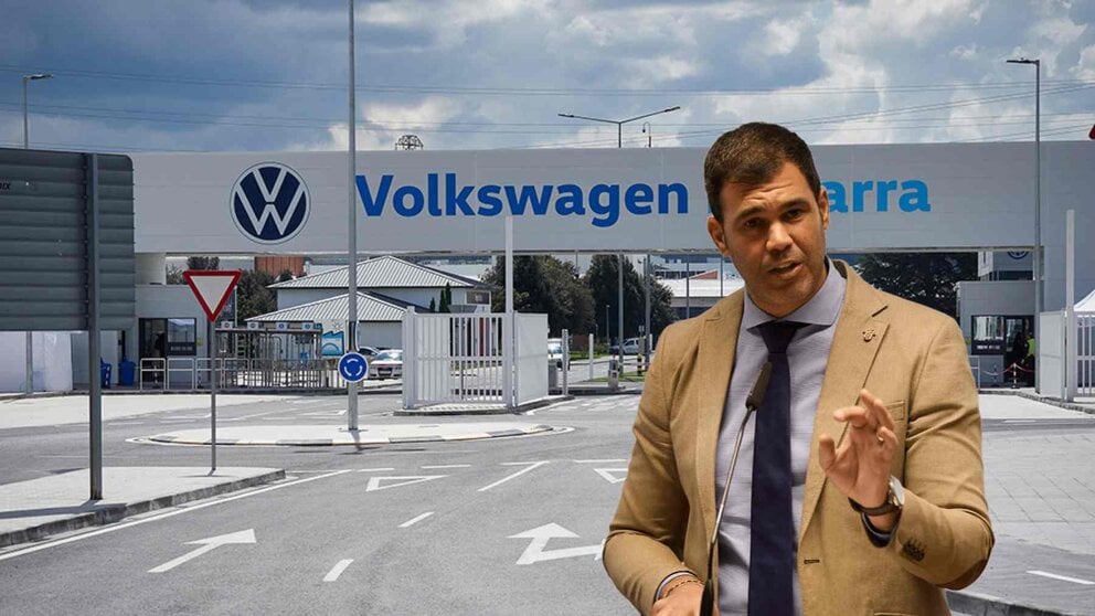 Fotomontaje del parlamentario Javier García (PP) sobre una imagen de la fábrica de  Volkswagen en Navarra.