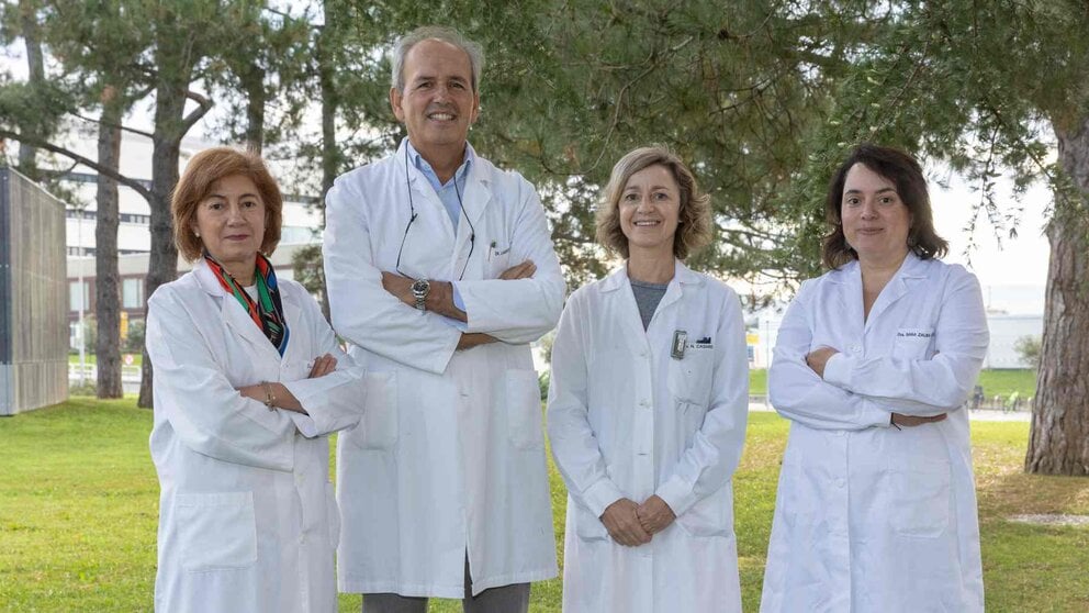 María Jesús Garrido, Juan José Lasarte, Noelia Casares y Sara Zalba, investigadores del Cima y de la Facultad de Farmacia y Nutrición de la Universidad de Navarra. CLÍNICA UNIVERSIDAD DE NAVARRA