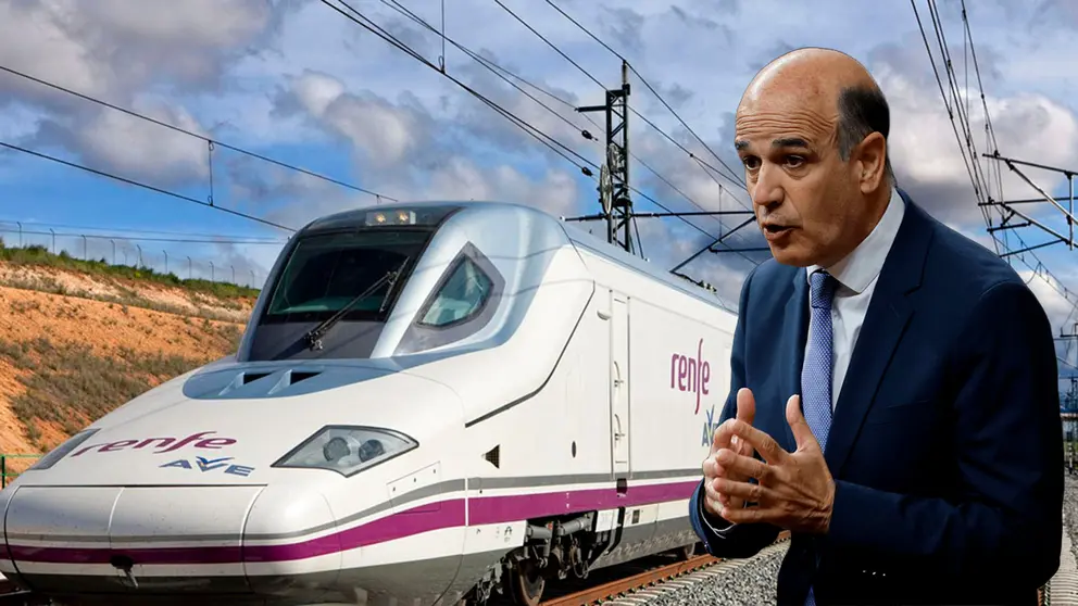 Fotomontaje del diputado de UPN Alberto Catalán sobre una imagen de un Tren de Alta Velocidad.