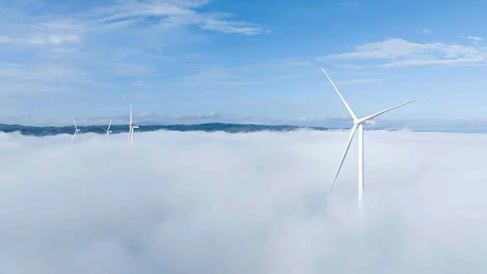 Molinos de viento del parque eólico de Cascante donde Google comprará energía limpia para sus centros de datos de toda Europa. GOOGLE