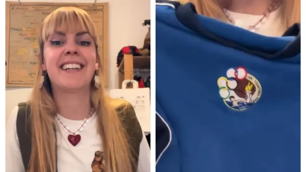 Bianca Horvath, de la tienda de ropa Caramelo Vintage, y la sudadera de la Unión Deportiva y Cultural Txantrea. INSTAGRAM @CARAMELO_VINTAGE_