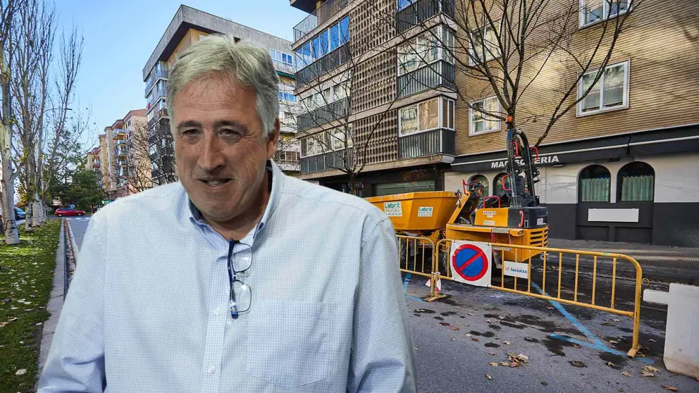 Fotomontaje del alcalde Joseba Asirón sobre una imagen de obras en la calle Iturrama.